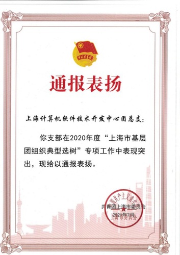 软件中心团总支入选2020年度上海市基层团组织典型选树